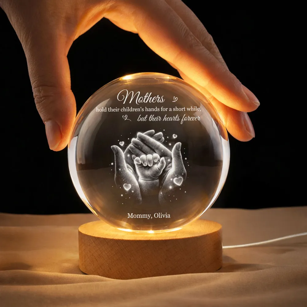 Personalized Crystal Ball LED Night Light Mother & Child Hands Night Light, Heartwarming Keepsake, Unique Gift for Mom - Image 7