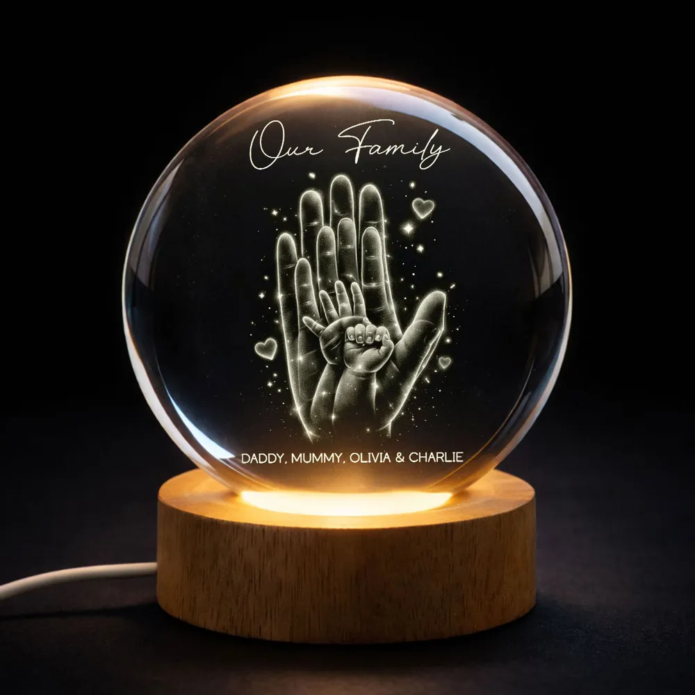 Personalized Crystal Ball LED Night Light with Family Handprint Glow, Cozy Nightstand Decor, Unique Gift for Mom & Dad - Image 2