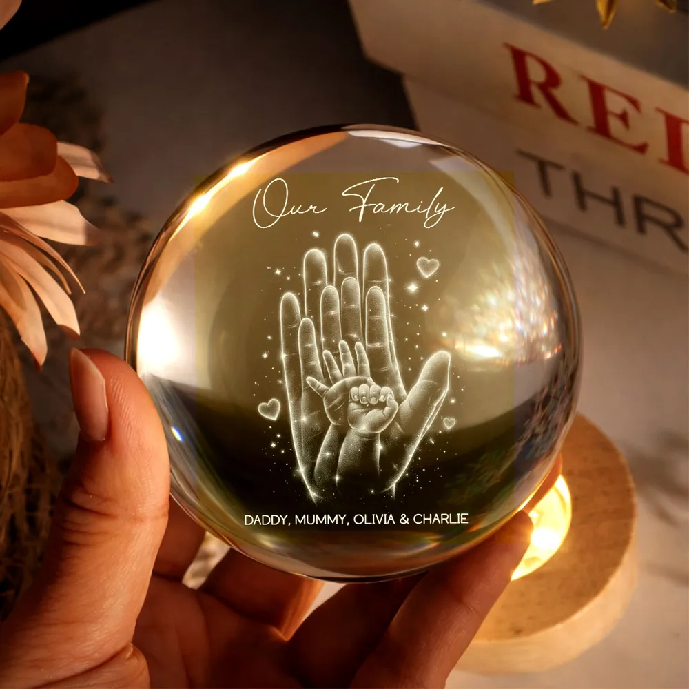 Personalized Crystal Ball LED Night Light with Family Handprint Glow, Cozy Nightstand Decor, Unique Gift for Mom & Dad - Image 8