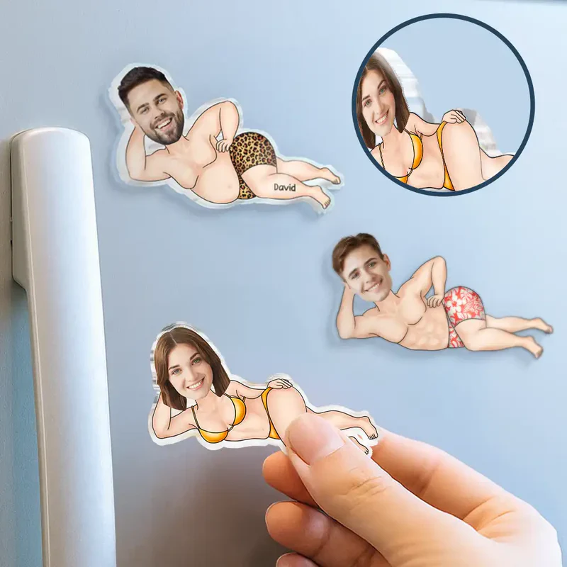Personalized Funny Face Acrylic Fridge Magnet, Lying Down Pin-Up Style Kitchen Decor, Unique Gag Gift for Couple - Image 2