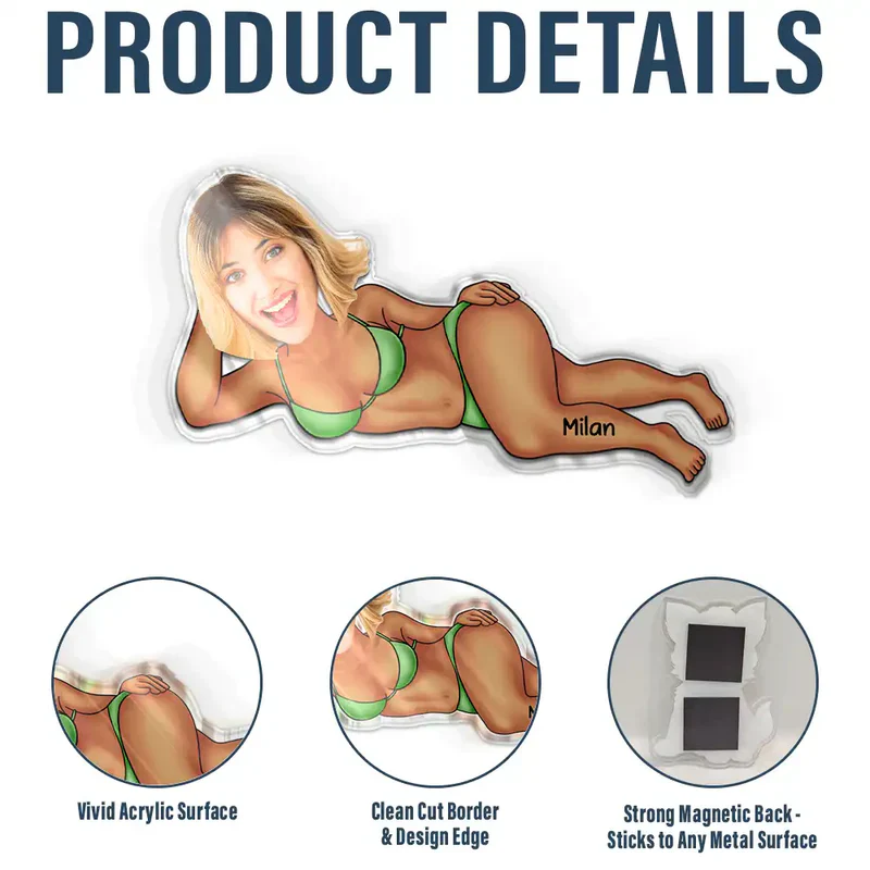 Personalized Funny Face Acrylic Fridge Magnet, Lying Down Pin-Up Style Kitchen Decor, Unique Gag Gift for Couple - Image 5