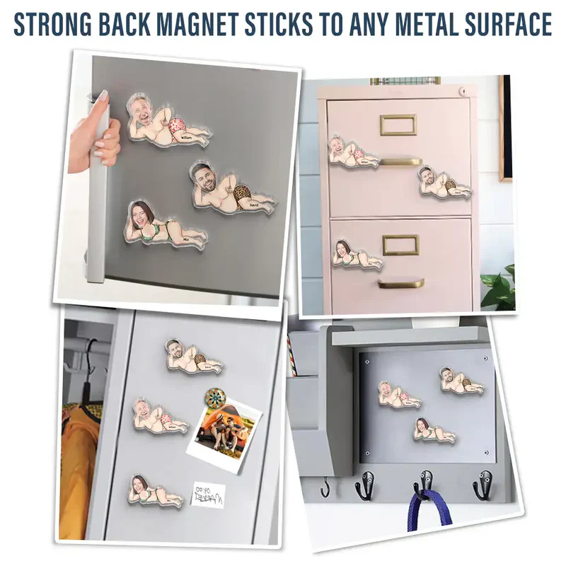 Personalized Funny Face Acrylic Fridge Magnet, Lying Down Pin-Up Style Kitchen Decor, Unique Gag Gift for Couple - Image 6