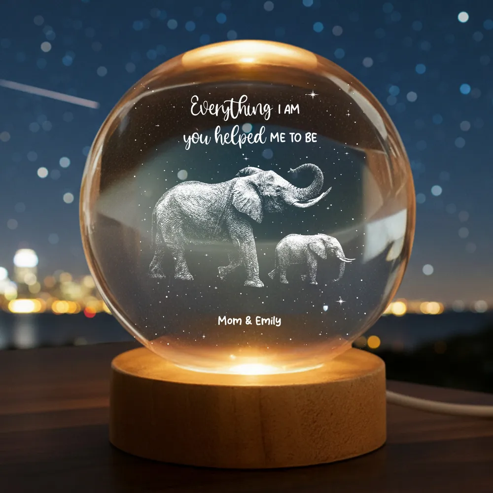 Custom Globe Lamp Night Light with Elephant Mom and Baby, Heartwarming Keepsake Gift for Mom - Image 2