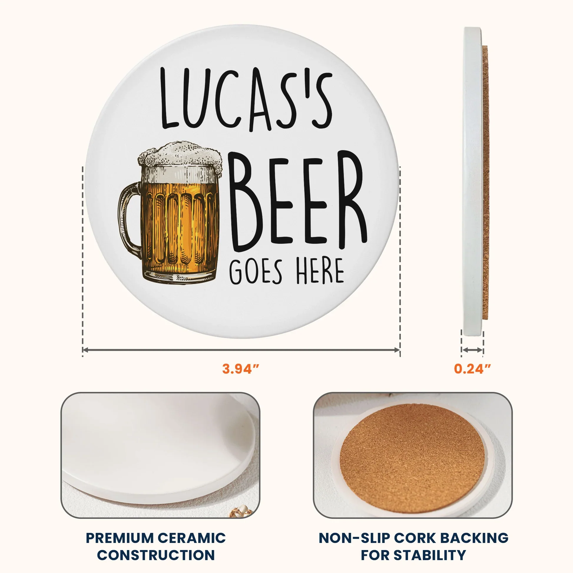 Personalized Round Ceramic Coaster with Custom Drink Text and Cocktail Illustration, Funny Bar Cart Decor, Unique Gift for Him or Her - Image 4