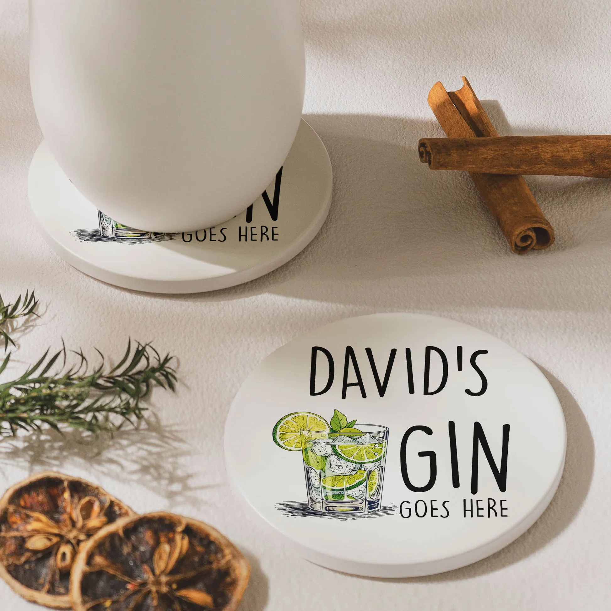 Personalized Round Ceramic Coaster with Custom Drink Text and Cocktail Illustration, Funny Bar Cart Decor, Unique Gift for Him or Her - Image 7