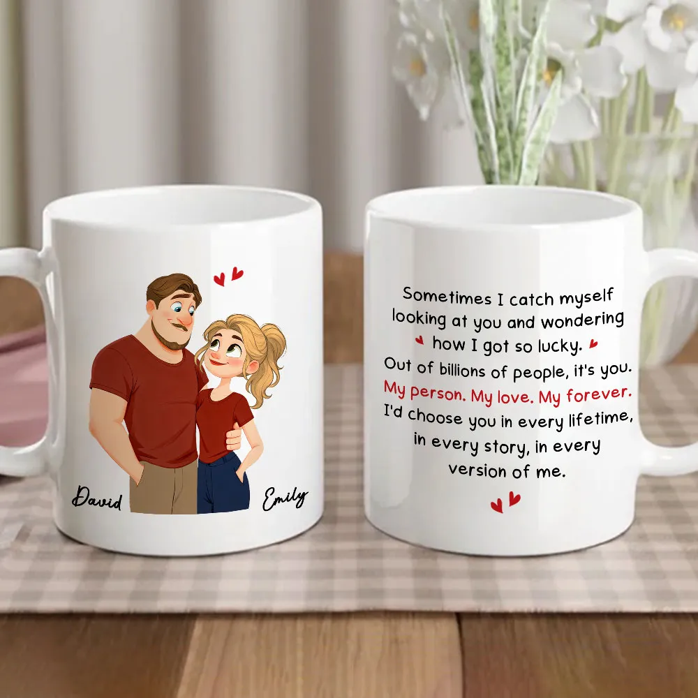 Personalized Couple Quote Ceramic Mug, Hugging Illustration for Morning Coffee, Unique Romantic Gift for Him or Her - Image 2