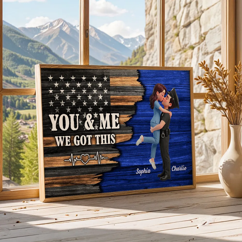 Personalized Police Couple Poster, Kissing Embrace, You & Me We Got This, Unique Gift for Him or Her - Image 8