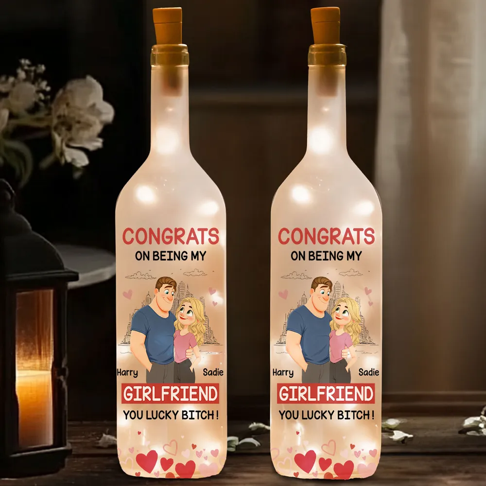 Personalized Bottle Lamp with Funny Girlfriend Cartoon, Warm Glow Bedroom Accent, Unique Gift for Girlfriend - Image 2