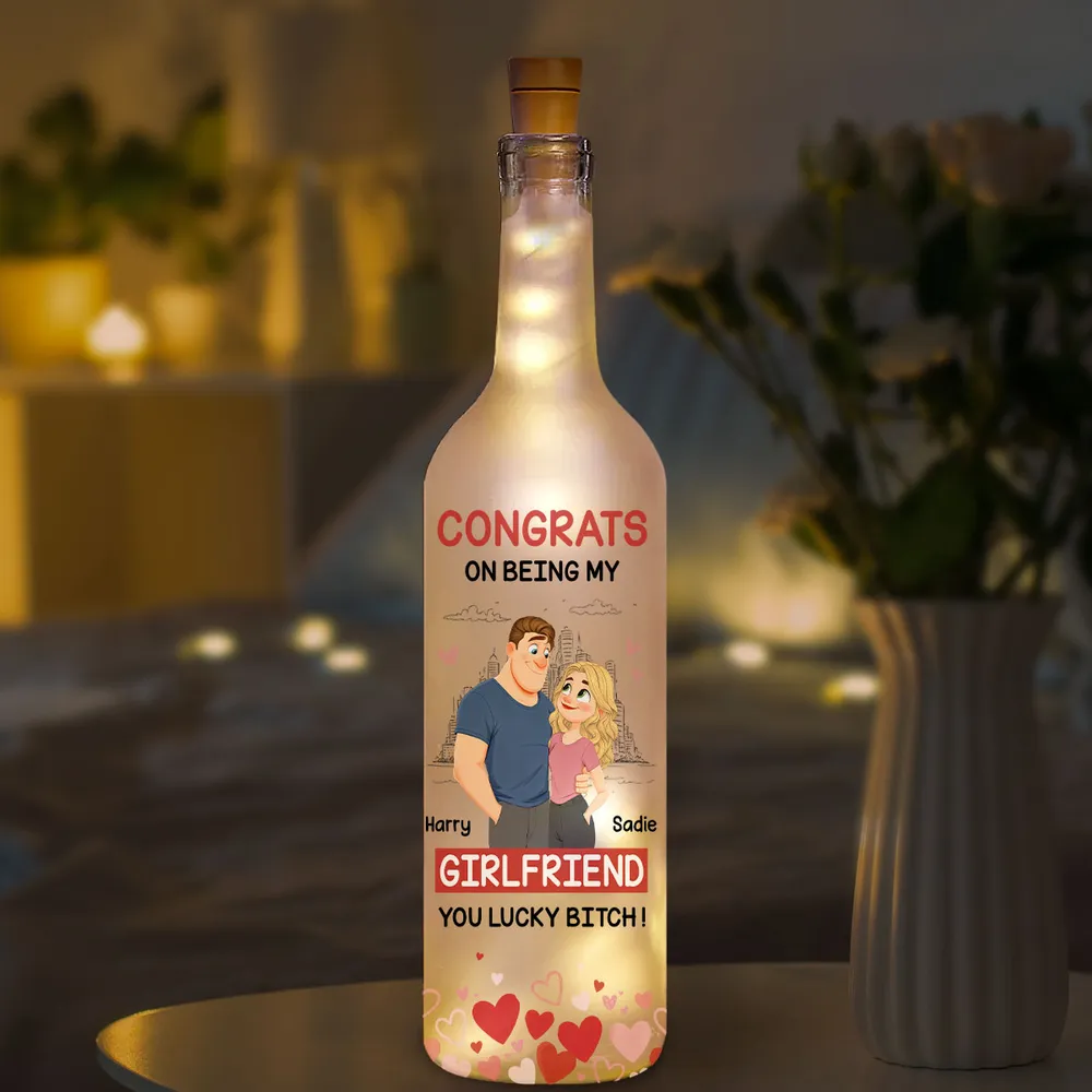 Personalized Bottle Lamp with Funny Girlfriend Cartoon, Warm Glow Bedroom Accent, Unique Gift for Girlfriend - Image 7