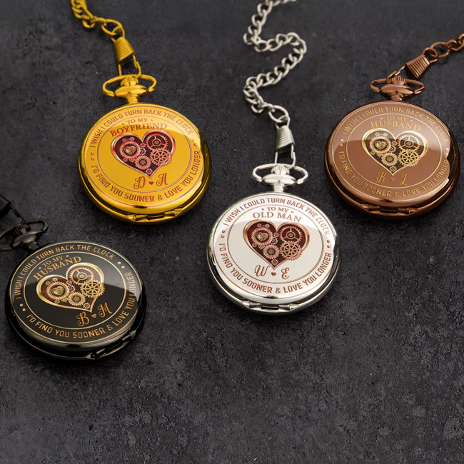 Pocket Watch Personalized Keepsake, I Wish I Could Turn Back The Clock Message, Timeless Anniversary Gift for Him - Image 3