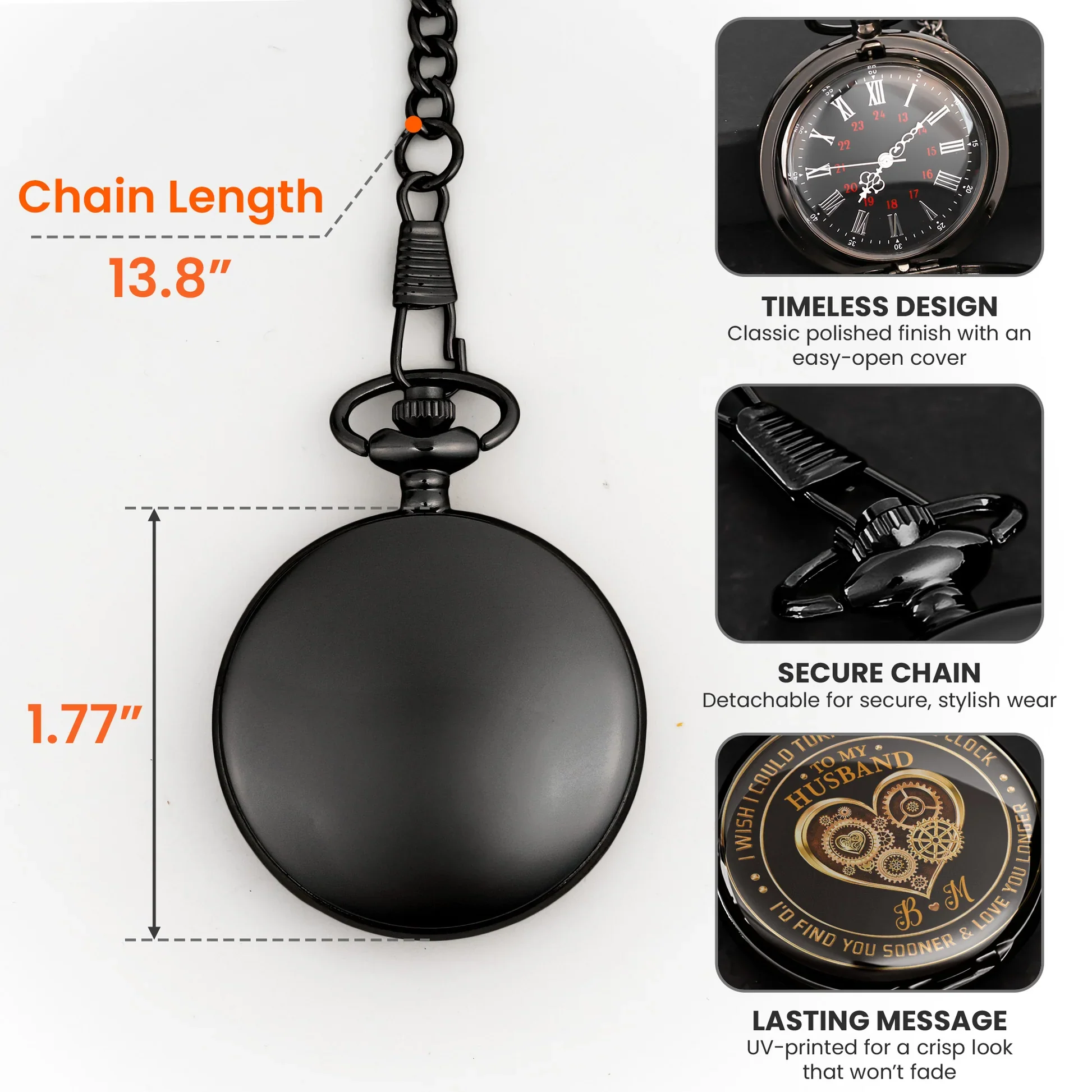 Pocket Watch Personalized Keepsake, I Wish I Could Turn Back The Clock Message, Timeless Anniversary Gift for Him - Image 4