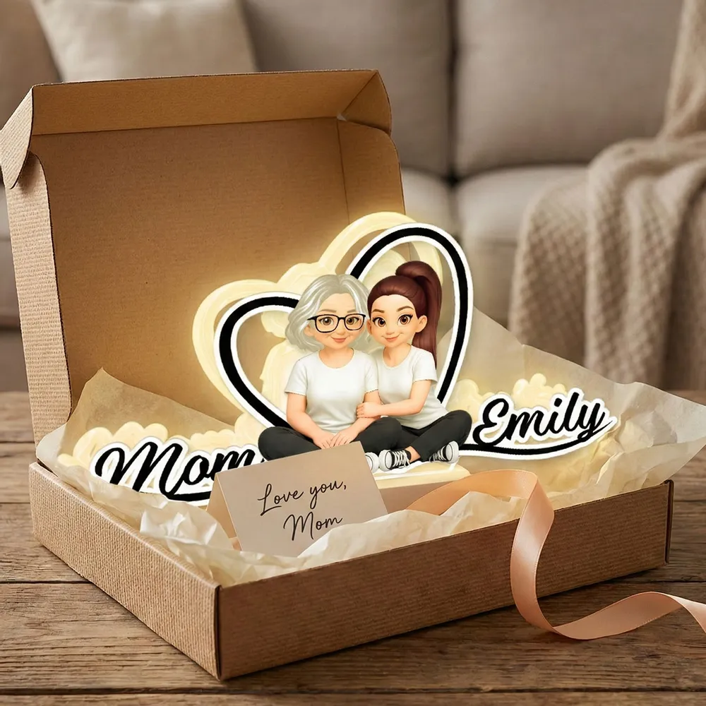 Mom and Daughter Forever Love Acrylic Light Box, Heart Backdrop Hugging Duo, Cozy Bedside Glow, Unique Gift for Mom - Image 3