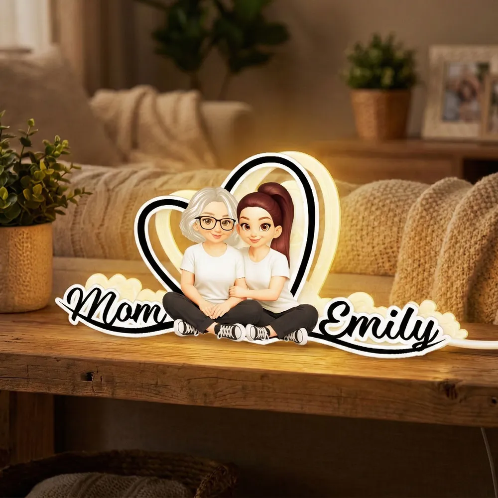 Mom and Daughter Forever Love Acrylic Light Box, Heart Backdrop Hugging Duo, Cozy Bedside Glow, Unique Gift for Mom - Image 5