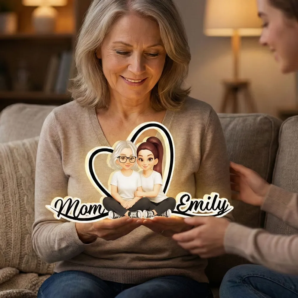 Mom and Daughter Forever Love Acrylic Light Box, Heart Backdrop Hugging Duo, Cozy Bedside Glow, Unique Gift for Mom - Image 6