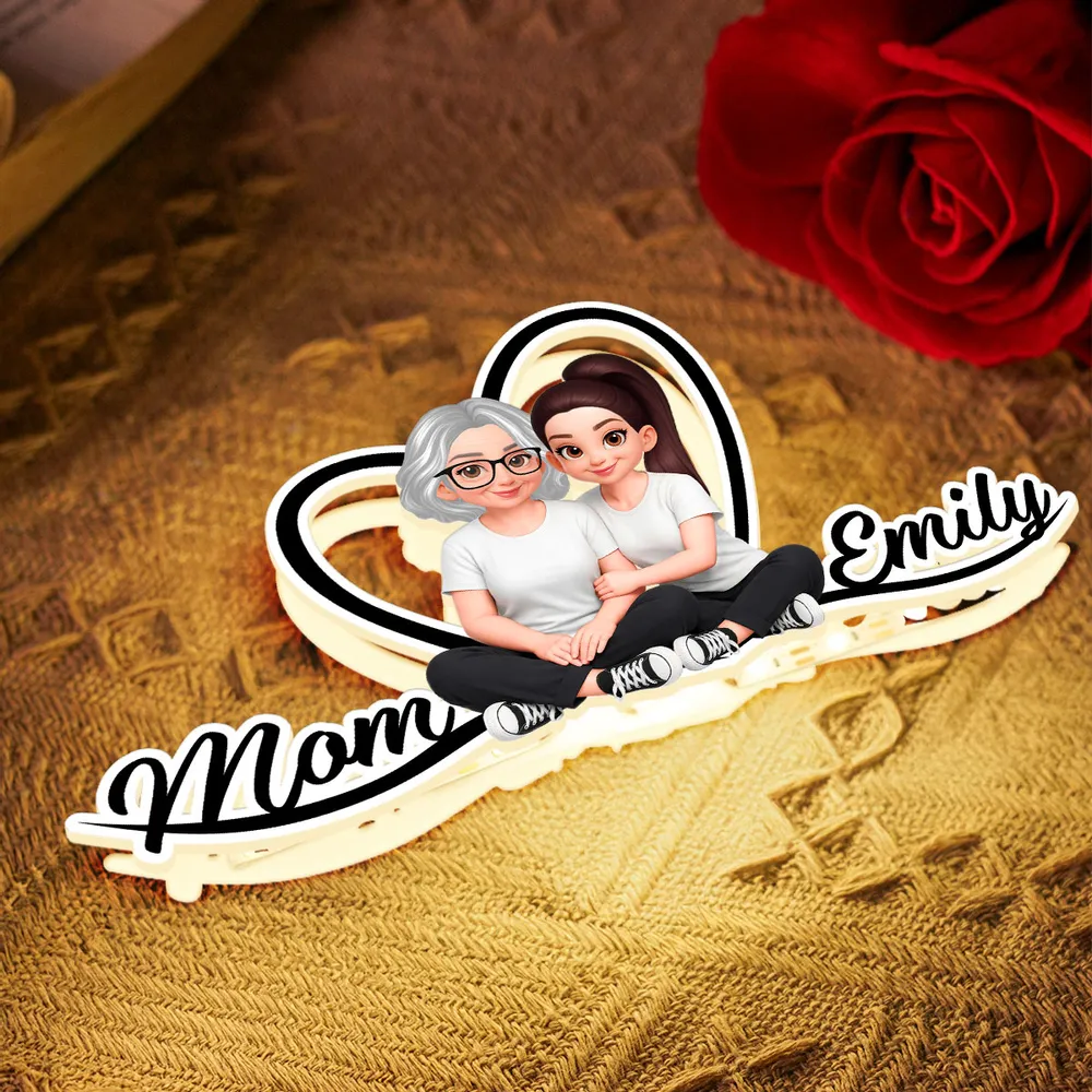 Mom and Daughter Forever Love Acrylic Light Box, Heart Backdrop Hugging Duo, Cozy Bedside Glow, Unique Gift for Mom - Image 7