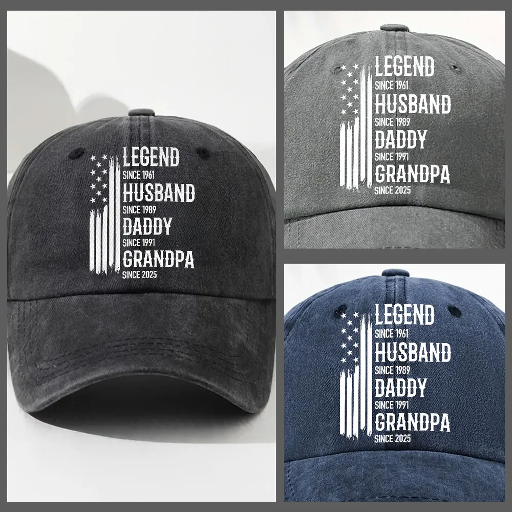 Washed Denim Baseball Cap, Personalized Legend Husband Dad Grandpa Design, Everyday Vintage Look, Creative Gift - Image 4