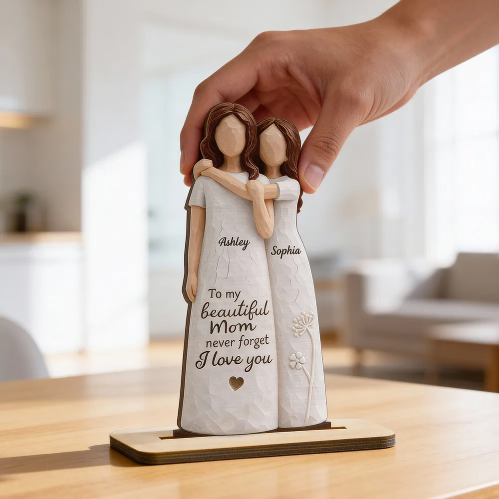 2-Layer Wooden Plaque Personalized for Mom, Sweet Mom and Daughter Hug Decor, Unique Gift With 'Never Forget I Love You' - Image 4