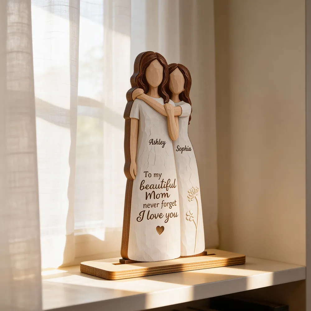 2-Layer Wooden Plaque Personalized for Mom, Sweet Mom and Daughter Hug Decor, Unique Gift With 'Never Forget I Love You' - Image 6