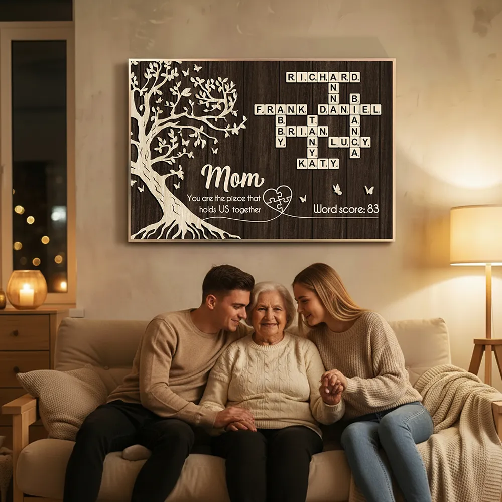 Mom You Are the Piece That Holds Us Together Poster, Personalized Crossword Keepsake, Heartwarming Gift for Mom - Image 3