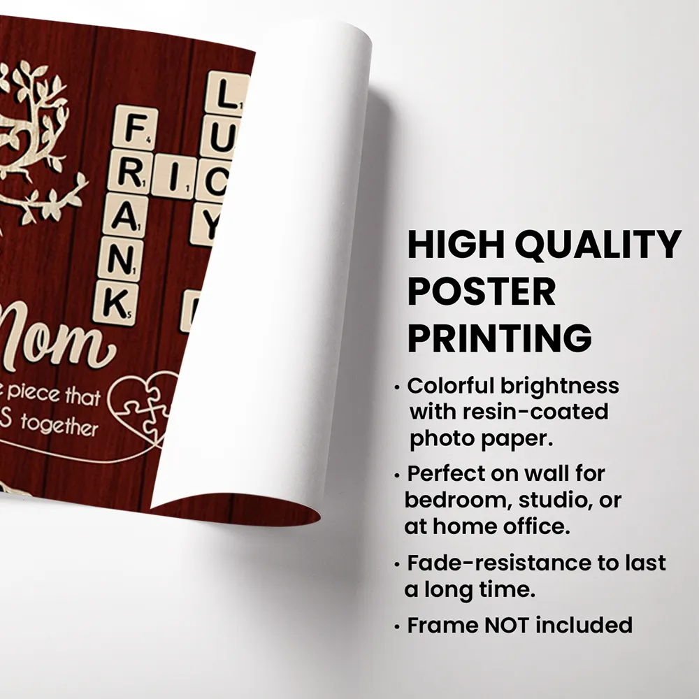 Mom You Are the Piece That Holds Us Together Poster, Personalized Crossword Keepsake, Heartwarming Gift for Mom - Image 7