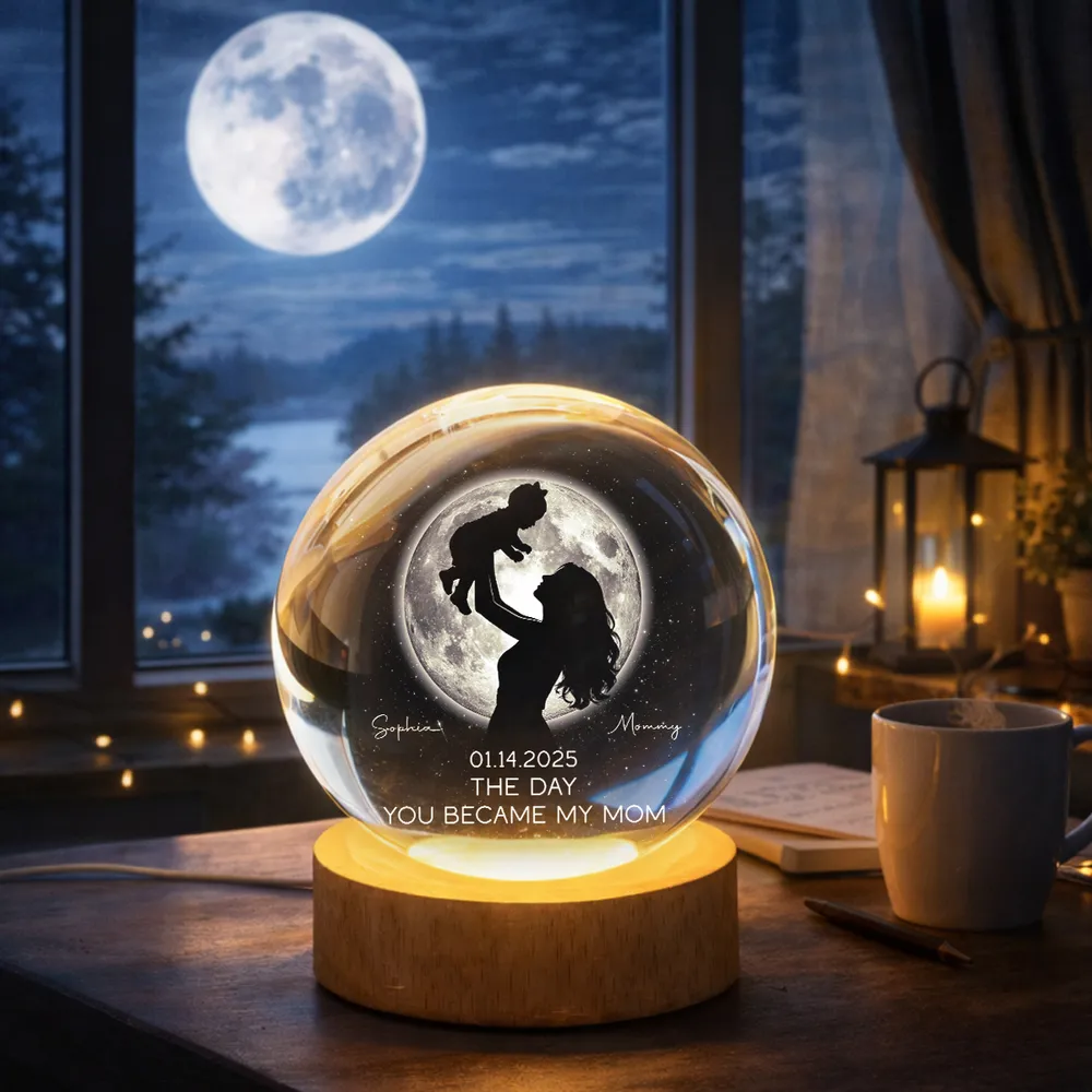 Personalized Globe Lamp with Mom Lifting Child Silhouette and Moon Glow, Unique Mother's Day Gift for Mom - Image 6