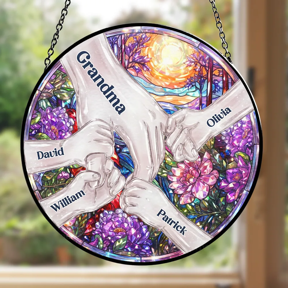 Hold Our Hands And Our Hearts 2 - Personalized Custom Window Hanging Suncatcher - Image 4