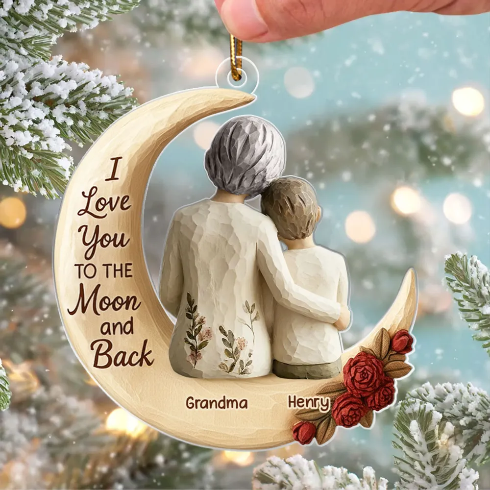 Acrylic Ornament with Grandma and Grandkid Moon Hug Heartwarming Holiday Decor Personalized Unique Gift for Grandma - Image 5