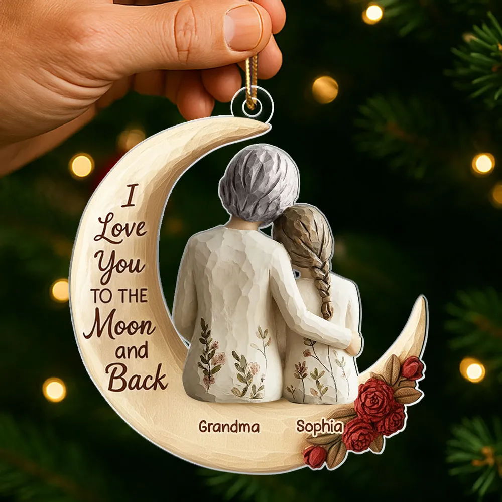Acrylic Ornament with Grandma and Grandkid Moon Hug Heartwarming Holiday Decor Personalized Unique Gift for Grandma - Image 6