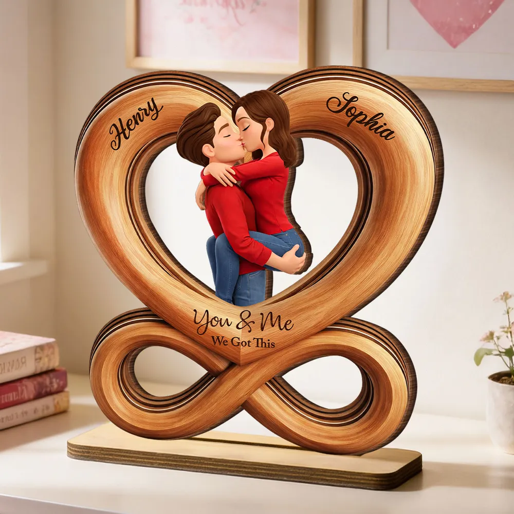 You & Me We Got This Kissing Couple Infinity Heart 2-Layer Wooden Plaque, Sweet Custom Keepsake Gift for Couples - Image 2