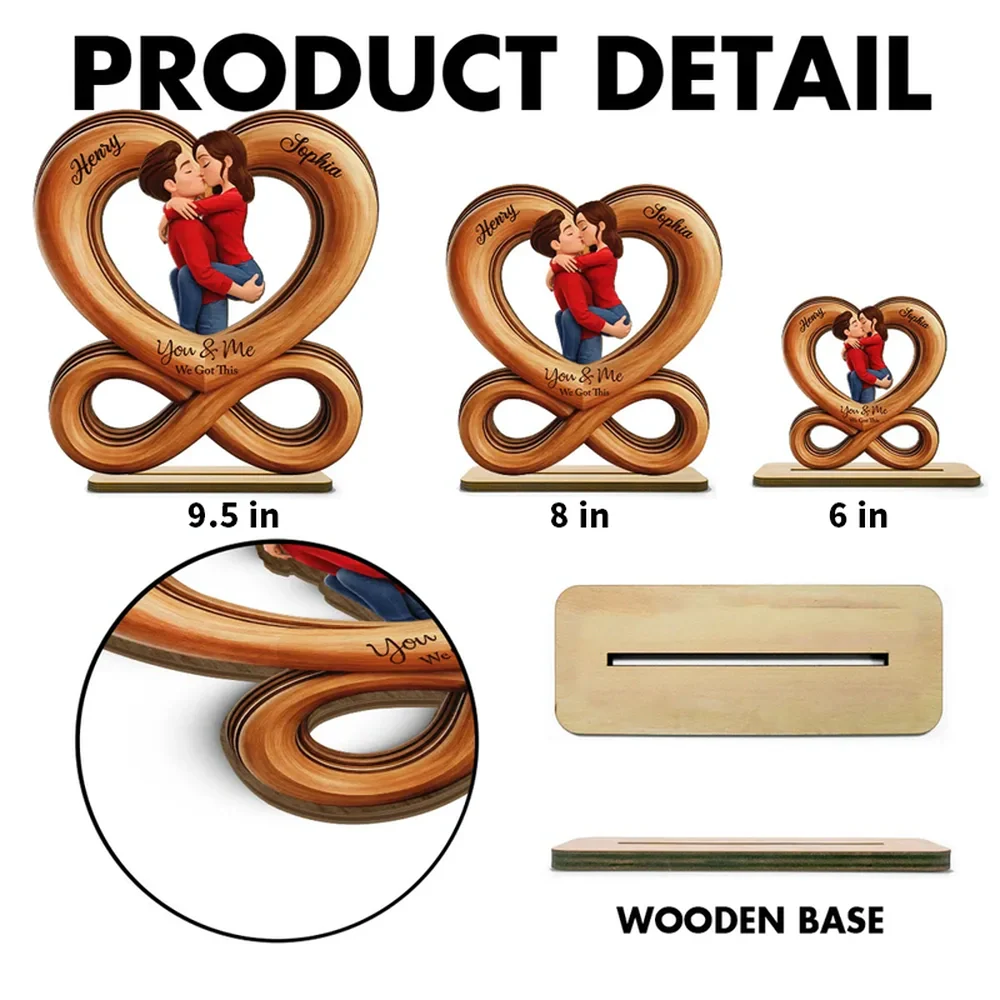 You & Me We Got This Kissing Couple Infinity Heart 2-Layer Wooden Plaque, Sweet Custom Keepsake Gift for Couples - Image 4
