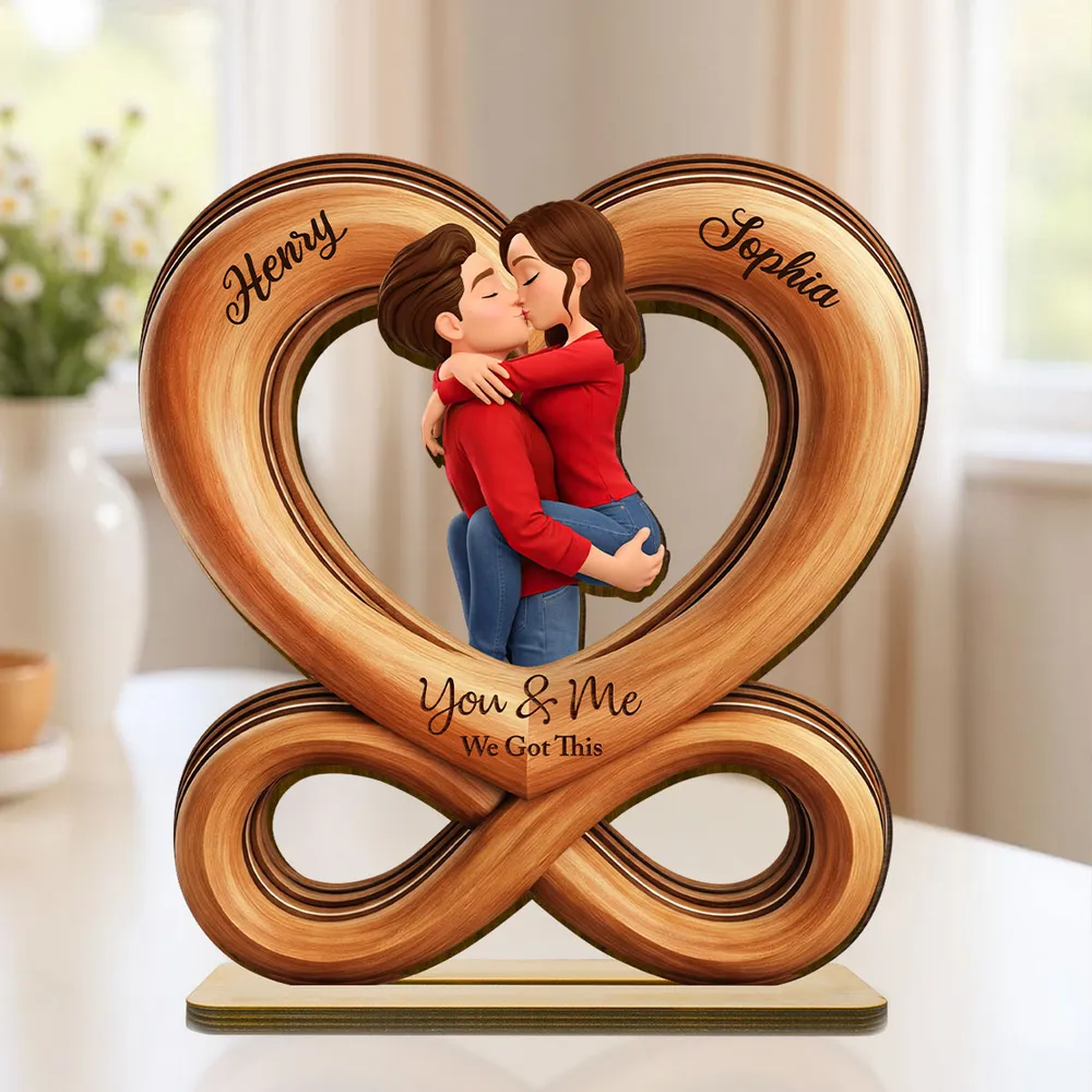 You & Me We Got This Kissing Couple Infinity Heart 2-Layer Wooden Plaque, Sweet Custom Keepsake Gift for Couples - Image 6