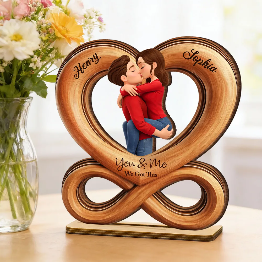 You & Me We Got This Kissing Couple Infinity Heart 2-Layer Wooden Plaque, Sweet Custom Keepsake Gift for Couples - Image 7