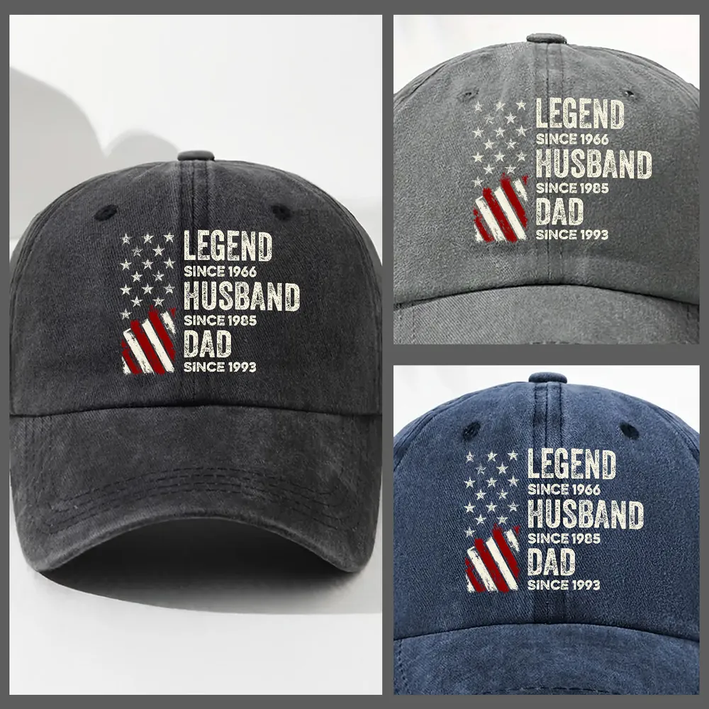 Washed Denim Baseball Cap with Legend Husband Dad Papa Style Graphic, Personalized Unique Gift for Dad with a Vintage Vibe - Image 3