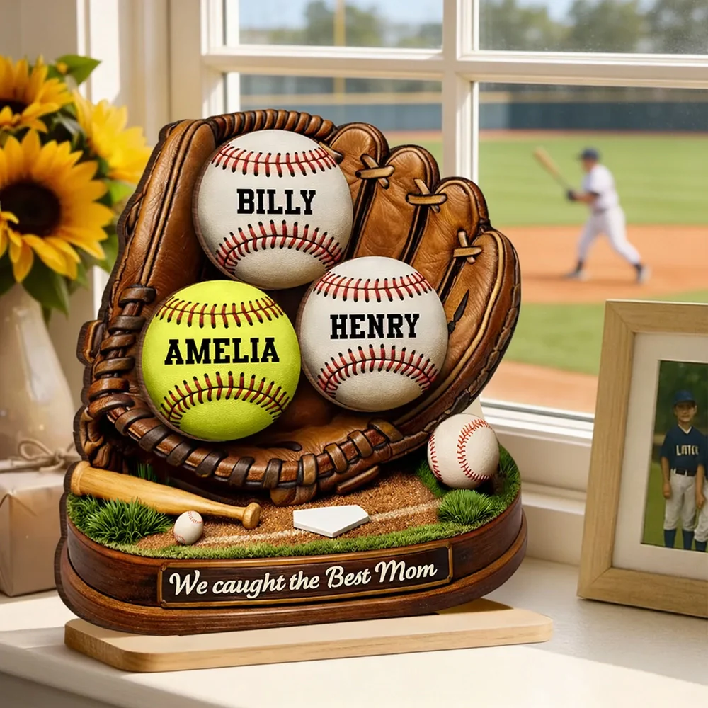 2-Layer Wooden Plaque Sports Mom Keepsake with Baseball Glove Scene, Unique Creative Gift for Mom