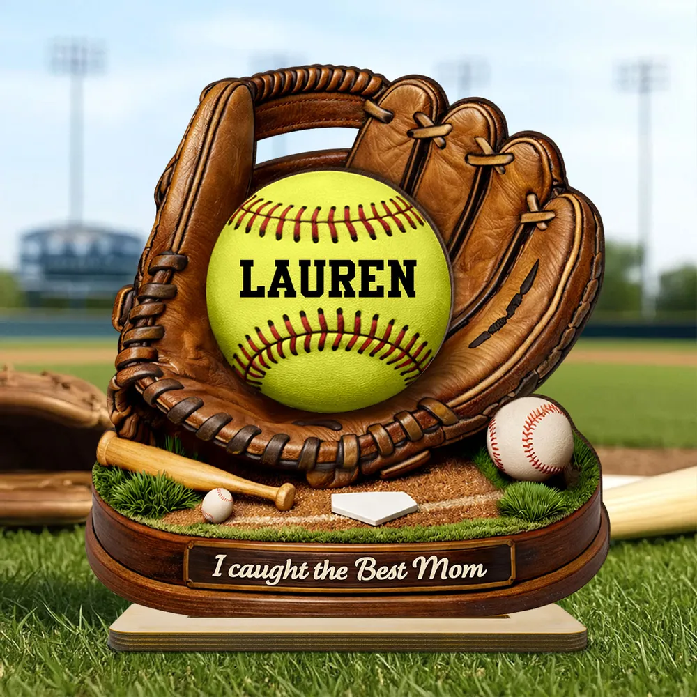 2-Layer Wooden Plaque Sports Mom Keepsake with Baseball Glove Scene, Unique Creative Gift for Mom - Image 3