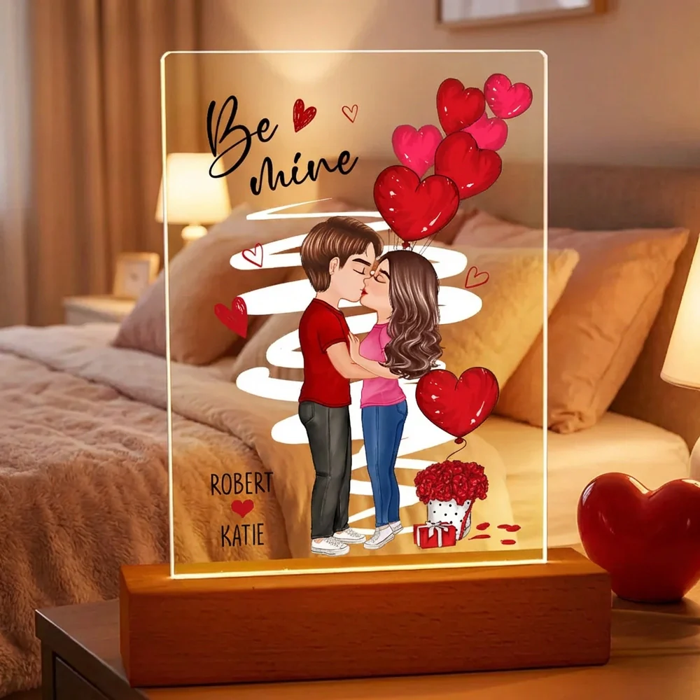 Personalized Be Mine Couple Kissing LED Light Plaque, Romantic Warm Glow Night Light, Unique Gift for Him or Her