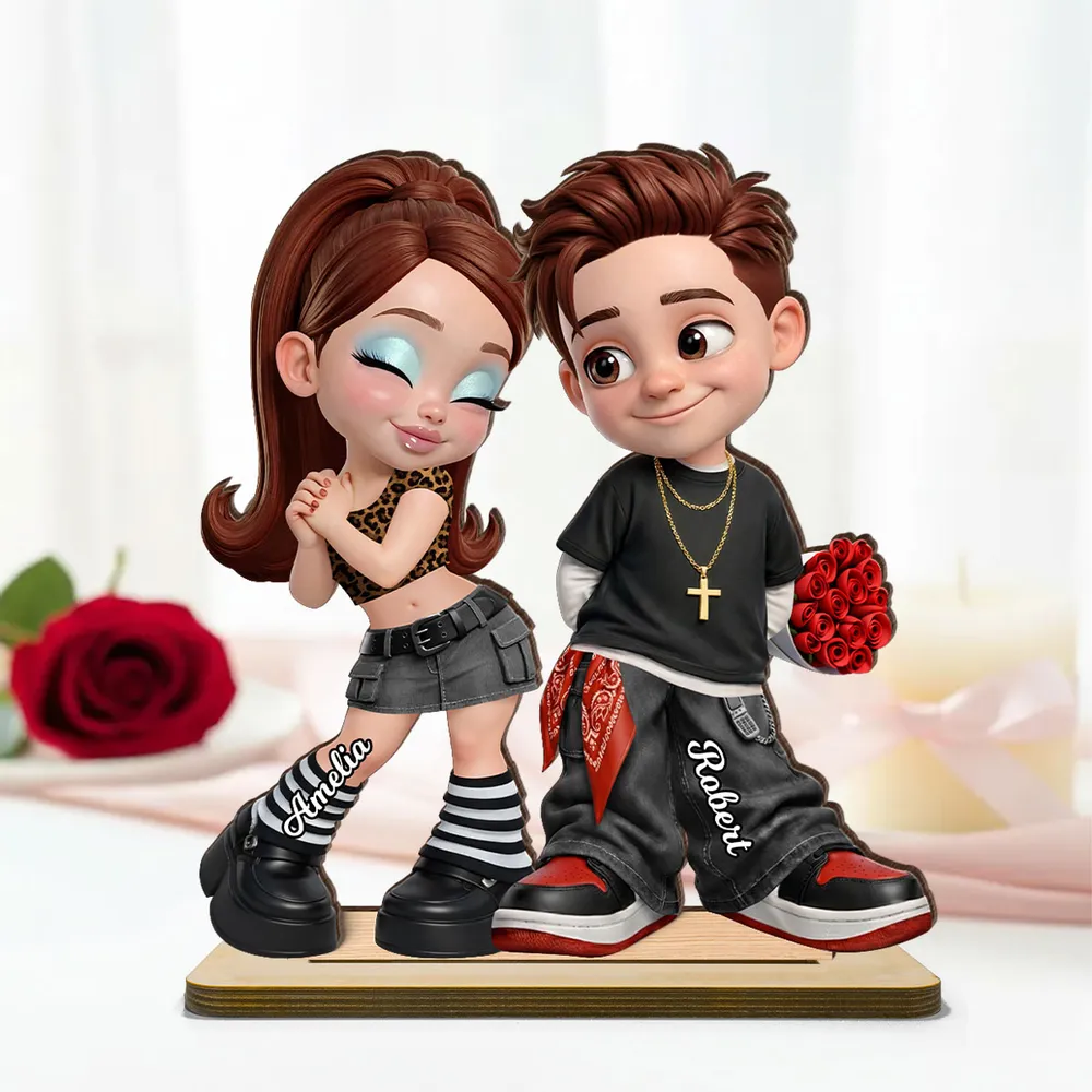 Personalized 2-Layer Wooden Plaque Y2K Style Couple Holding Roses, Unique Gift for Him or Her, Sweet Romantic Desk Decor - Image 2