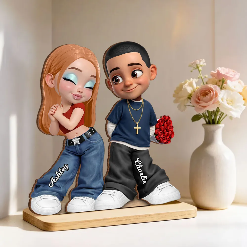 Personalized 2-Layer Wooden Plaque Y2K Style Couple Holding Roses, Unique Gift for Him or Her, Sweet Romantic Desk Decor - Image 3