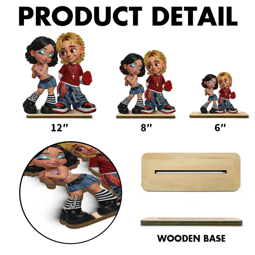 Personalized 2-Layer Wooden Plaque Y2K Style Couple Holding Roses, Unique Gift for Him or Her, Sweet Romantic Desk Decor - Image 4
