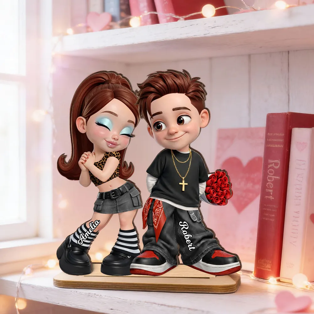 Personalized 2-Layer Wooden Plaque Y2K Style Couple Holding Roses, Unique Gift for Him or Her, Sweet Romantic Desk Decor - Image 5