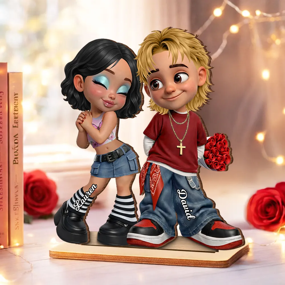 Personalized 2-Layer Wooden Plaque Y2K Style Couple Holding Roses, Unique Gift for Him or Her, Sweet Romantic Desk Decor - Image 7
