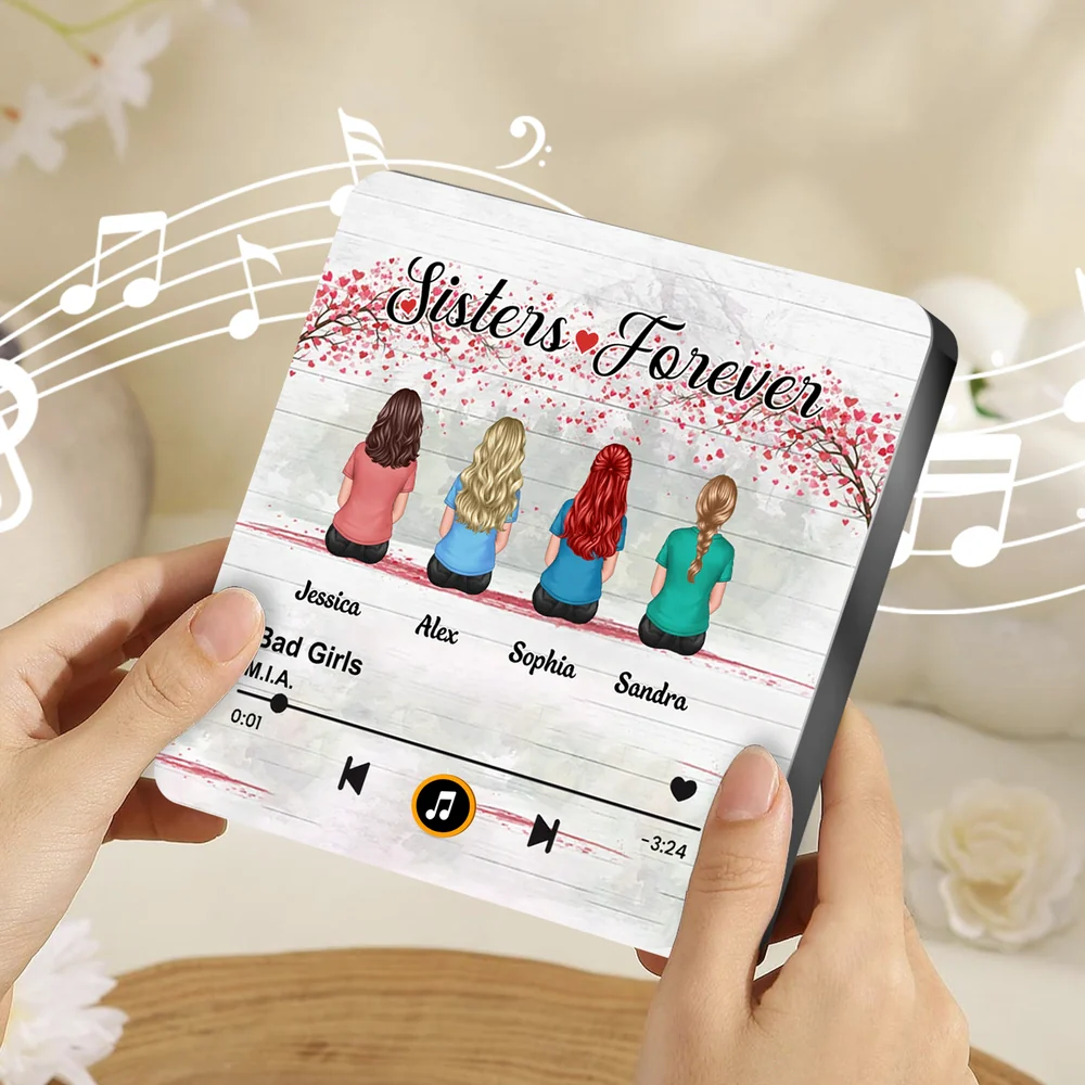 Personalized Acrylic Music Magnet Sisters Forever Back View Sitting Friends, Cute Fridge Decor, Unique Gift for Sister - Image 6