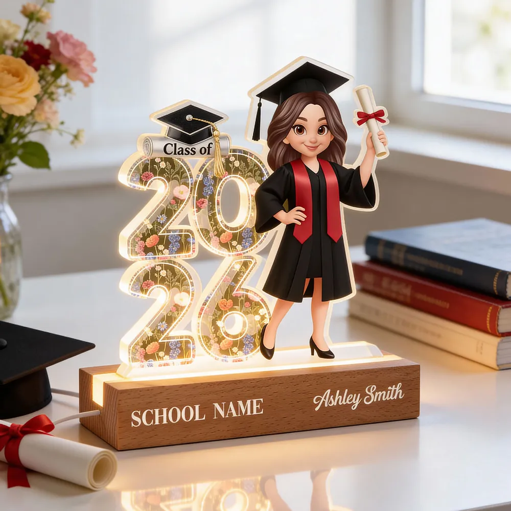 Senior Floral Block LED Light Plaque, Class Of Keepsake with Cap and Diploma Design, Creative Gift for Graduates - Image 3