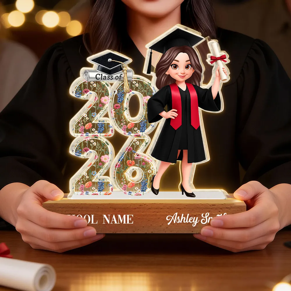 Senior Floral Block LED Light Plaque, Class Of Keepsake with Cap and Diploma Design, Creative Gift for Graduates - Image 7