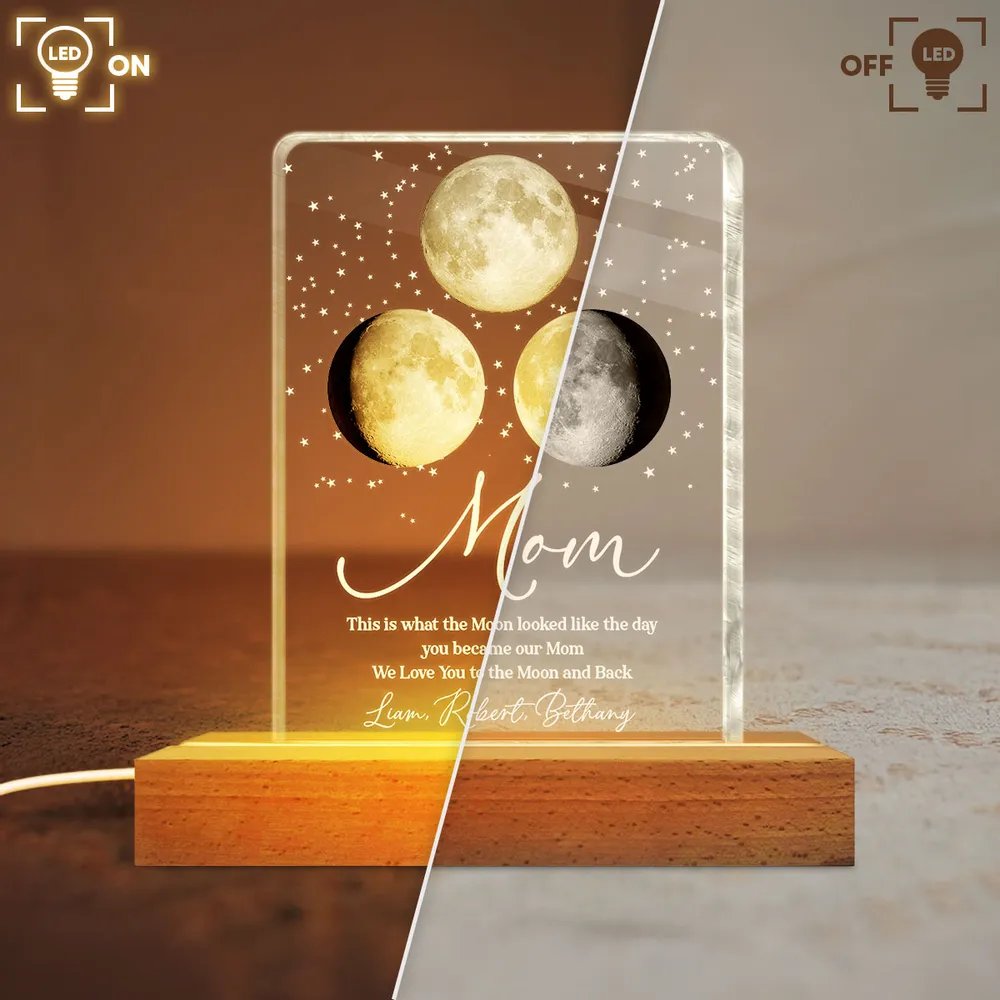 Personalized Moon Phase Block LED Light Plaque for Mom, Starry Night Bedside Decor, Unique Heartfelt Gift - Image 4