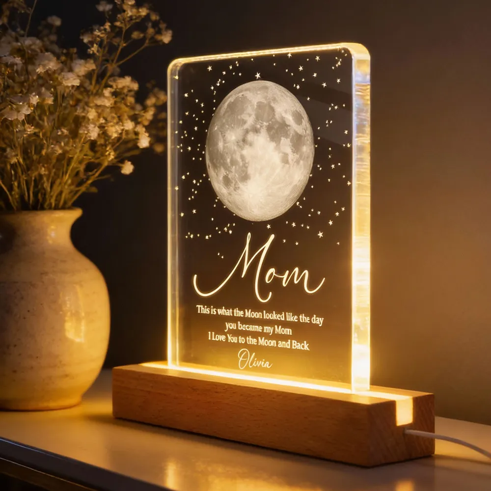 Personalized Moon Phase Block LED Light Plaque for Mom, Starry Night Bedside Decor, Unique Heartfelt Gift - Image 5