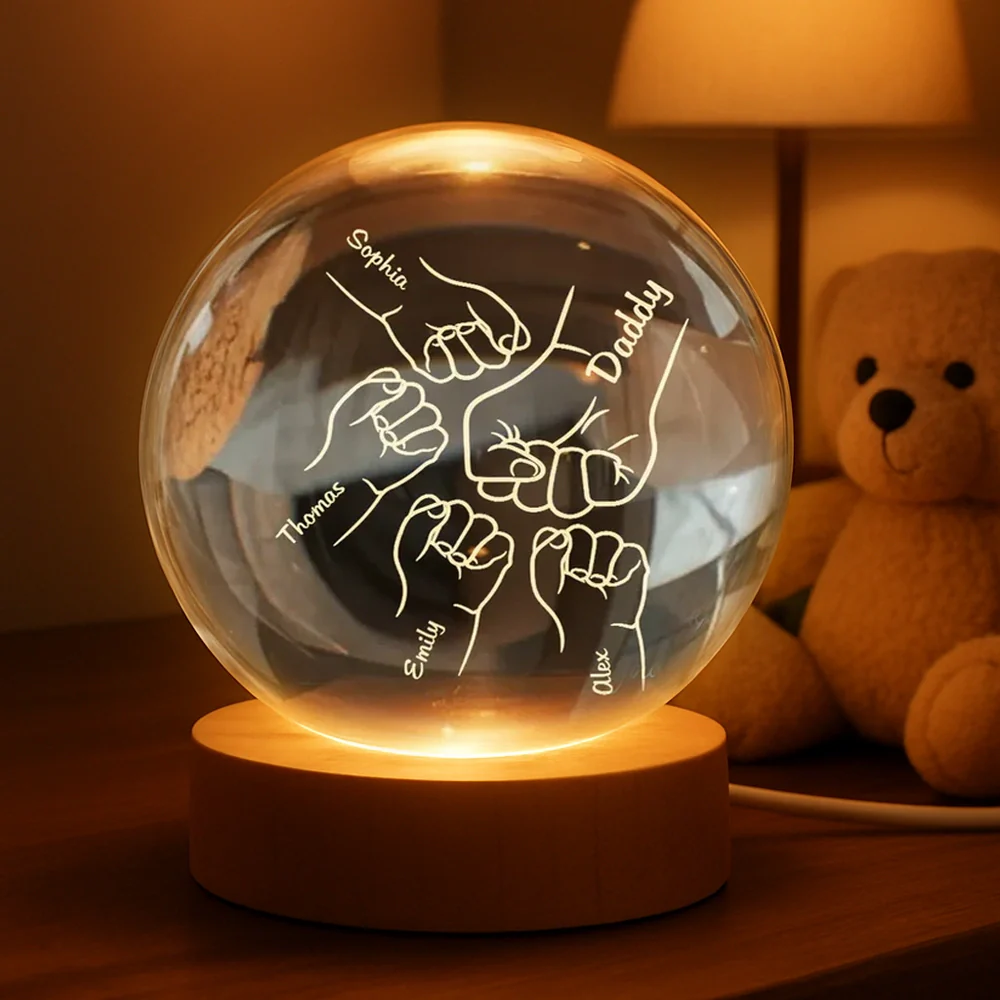 Globe Lamp with Daddy Fist Bump Design, Personalized Keepsake Night Light, Heartwarming Gift for Dad