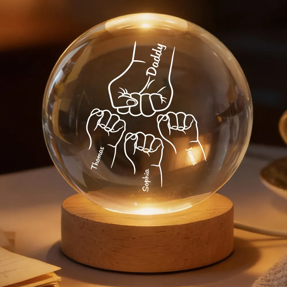 Globe Lamp with Daddy Fist Bump Design, Personalized Keepsake Night Light, Heartwarming Gift for Dad - Image 2