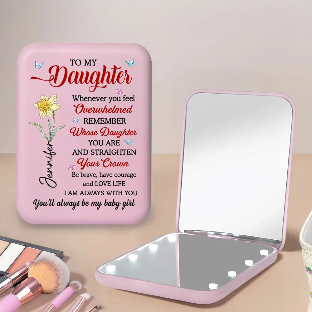 Personalized Be Brave LED Pocket Mirror, Encouraging Quote for Daughter, Purple Floral Butterflies, Unique Gift - Image 6