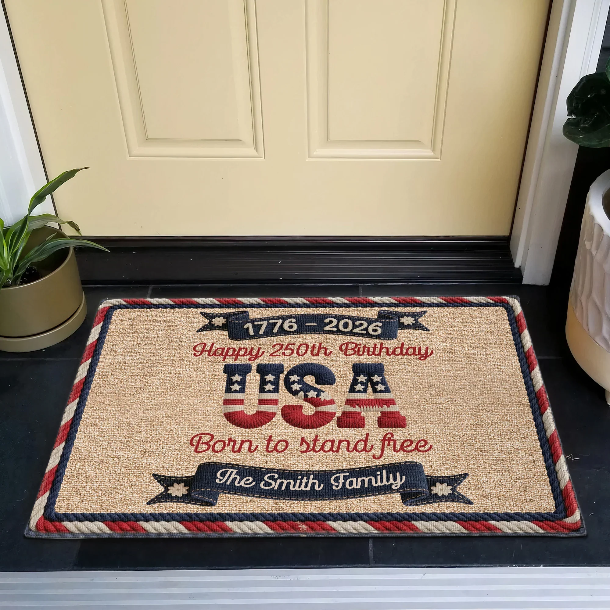 Happy 250th Birthday USA Standard Doormat, Personalized Family Name Welcome Mat, Proud Patriotic Gift for Home - Image 3
